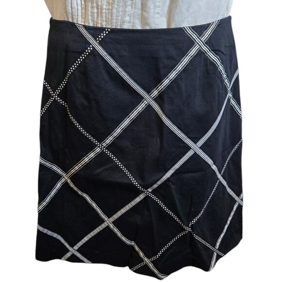 Talbots Womens A-Line Skirt Size 10 Black Argyle Stripes Polka Dot Stretch - Picture 1 of 8
